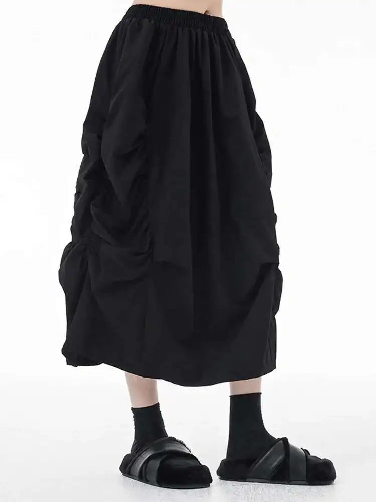 High Elastic Waist Army Green Pleated Irregular Midi Half-body Skirt Women Fashion Tide New Spring Autumn 2025 1DH7789