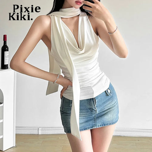 Load image into Gallery viewer, Womans Tank Top White Black Casual V Neck Sleeveless T Shirts Girly Y2k Cute Summer Clothes Women 2024 P94-CD27
