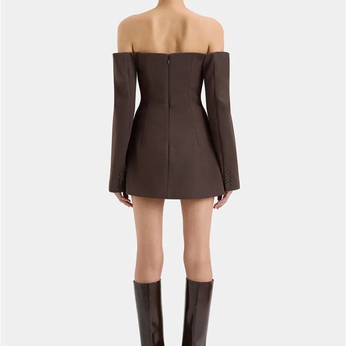 Load image into Gallery viewer, Off-shoulder Strapless Sexy Blazer Dress For Women Fashion Solid Zipper Two Pocket Long Sleeve Backless Mini Dress
