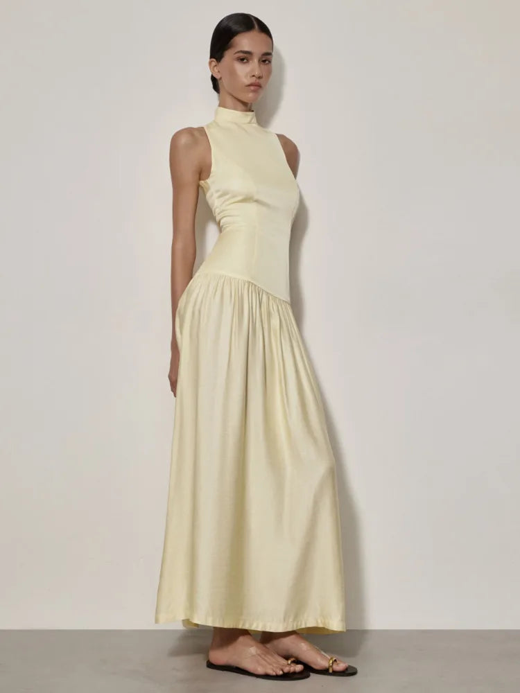 Elegant Sleeveless Tight  Backless Dress Women Slim Pleated Female Vestidos Summer New 2024 Party Vacation Evening Dress