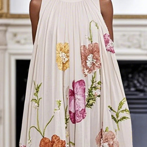 Load image into Gallery viewer, Summer Vacations Sleeveless Maxi Dresses Women 2025 Floral Printed Pleated Woman Elegant Vintage Evening Long Dresses
