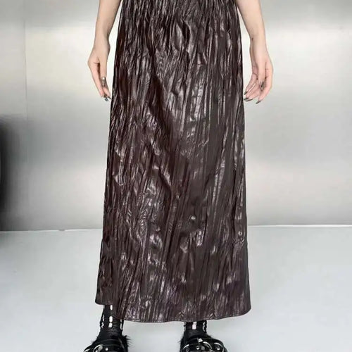 Load image into Gallery viewer, Wine Red Leather Shirt Half-body Skirt Two Pieces Suit New Lapel Long Sleeve Women Fashion Tide Spring Autumn 2025 1DH6880
