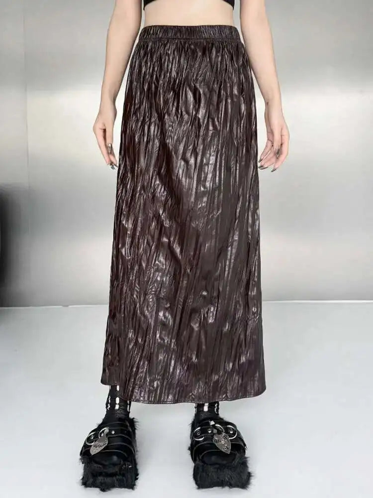 Wine Red Leather Shirt Half-body Skirt Two Pieces Suit New Lapel Long Sleeve Women Fashion Tide Spring Autumn 2025 1DH6880