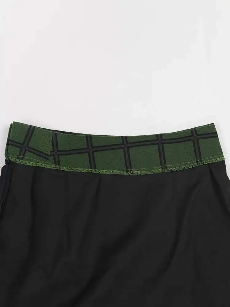 High Elastic Waist Green Plaid Irregular Long Casual Half-body Skirt Women Fashion Tide New Spring Autumn 2025 2A47406