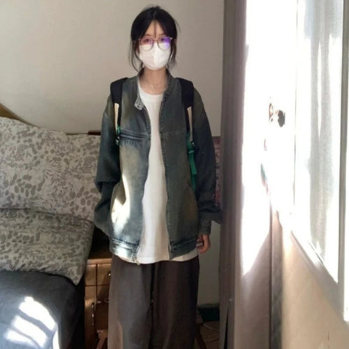 Load image into Gallery viewer, Streetwear Loose Casual Vintage Jeans Coats Cowboy Women Zipper Denim Jackets 2025 Y2k Aesthetic Grunge Fairy Harajuku Tops
