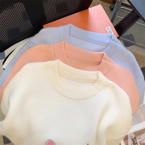 Load image into Gallery viewer, French Women's Print Cute Cat Pattern Long Sleeve Round Neck Sweater Autumn Winter Elegant Festival Knitted Thick Pullover Tops
