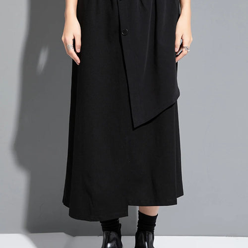 Load image into Gallery viewer, High Elastic Waist Black Irregular Spliced A-line Half-body Skirt Women Fashion Tide New Spring Autumn 2025 1DJ1268
