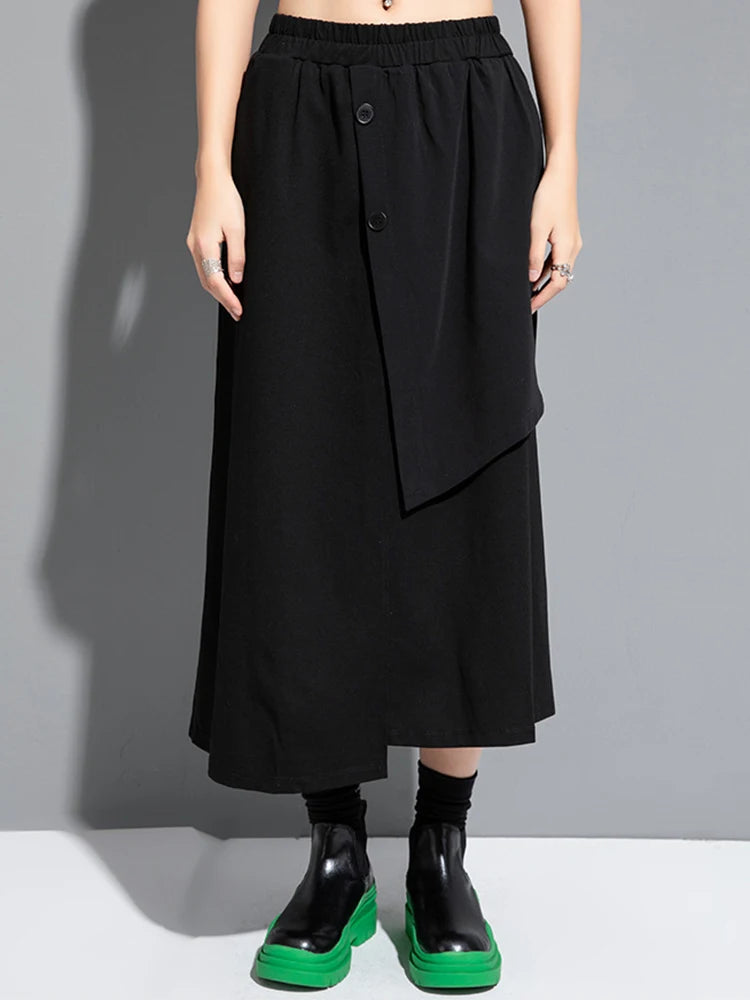 High Elastic Waist Black Irregular Spliced A-line Half-body Skirt Women Fashion Tide New Spring Autumn 2025 1DJ1268