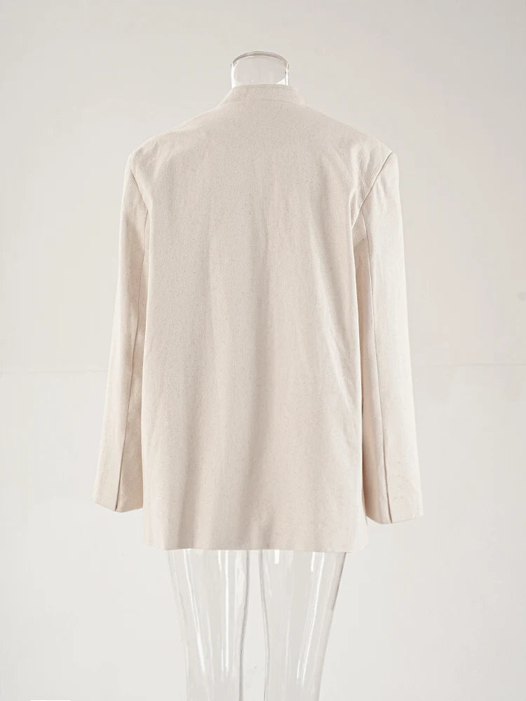 Women Beige Design Buttons Big Size Elegant Blazer New Stand Collar Long Sleeve Jacket Fashion Spring Autumn 2025  CPG1920