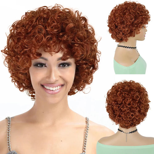 Load image into Gallery viewer, Synthetic Ginger Brown Wigs for Women Curly Short Wig with Bangs Red Hair Color Curly Wigs Female Natural Spice Wig Ice
