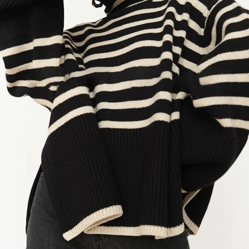 Load image into Gallery viewer, Striped Sweater For Women Turtleneck Long Sleeves Loose Casual Temperament Sweaters Female Fashion Clothing
