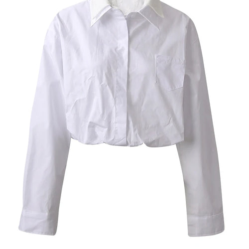 Load image into Gallery viewer, Women Blue Color-block Short Big Size Bud Blouse New Lapel Long Sleeve Shirt Fashion Tide Spring Autumn 2025  CPG3010
