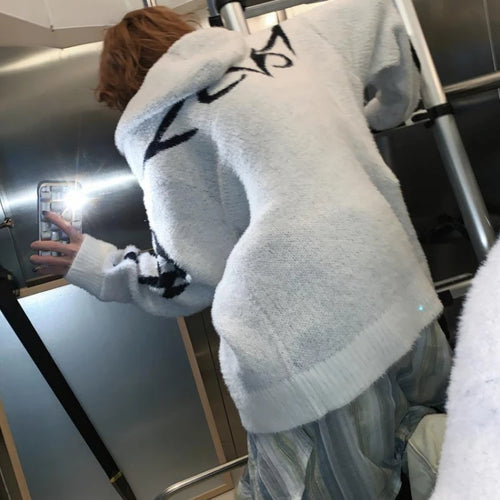 Load image into Gallery viewer, Men and Women Double Zipper  Y2k Aesthetic Cardigan Autumn Ladies Streetwear Sweater Coat Grunge Vintage Loose Hooded Cardigans
