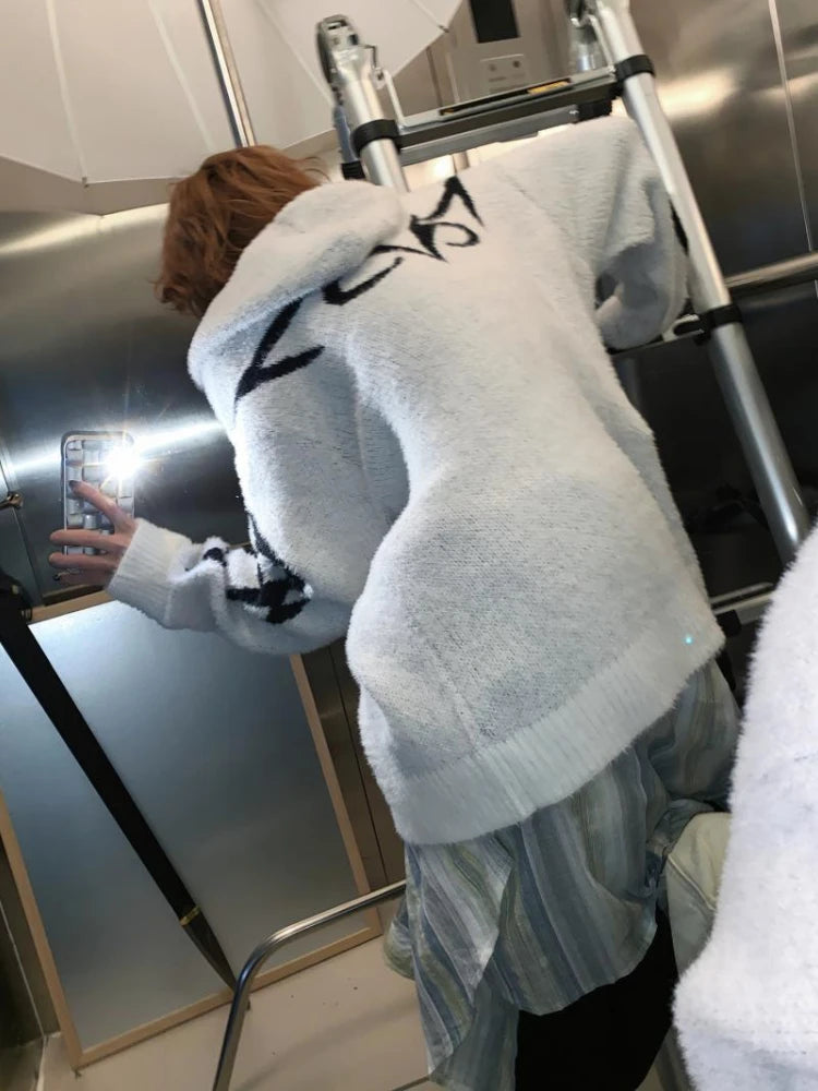 Men and Women Double Zipper  Y2k Aesthetic Cardigan Autumn Ladies Streetwear Sweater Coat Grunge Vintage Loose Hooded Cardigans