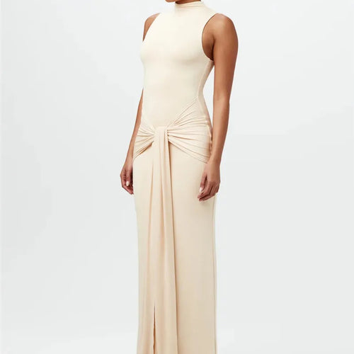 Load image into Gallery viewer, Half High Collar Irregular Tank Dress For Women 2024 New Fashion Sleeveless Bodycon Ruched Sexy Long Dress Elegant
