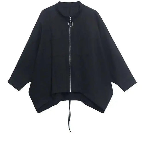 Load image into Gallery viewer, Loose Fit Black Big Size Casual Jacket New Stand Collar Long Batwing Sleeve Women Coat Fashion Spring Autumn 2025 1DF0668

