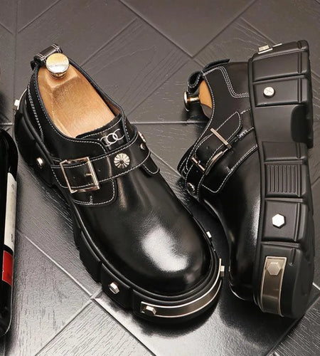 Metal Decoration Men's Shoes PU Leather Casual Solid Color Thick-soled Casual Male Low-cut Shoe 2025 Spring New 9C9229