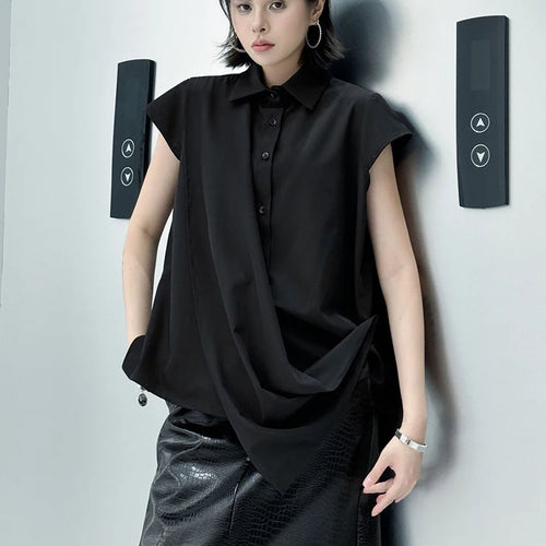 Load image into Gallery viewer, Women White Irregular Spliced Big Size Casual Blouse New Lapel Short Sleeve Shirt Fashion Tide Spring Summer 2025 1DJ1340
