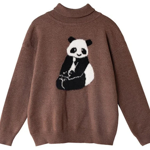 Load image into Gallery viewer, Turtlenek Sweaters For Women Ladies Cartoon Panda Embroidery Cute Knitted Pulover Winter Teenagr Girl Long Sleeve Warm Tops
