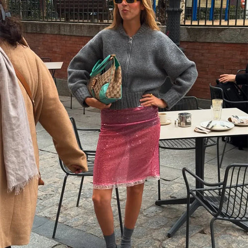 Load image into Gallery viewer, Sequin Summer Beach Sexy Skirt Women Elegant Sparkle High Waist A-line Skirts Female Pink Vacation Club Party Skirt
