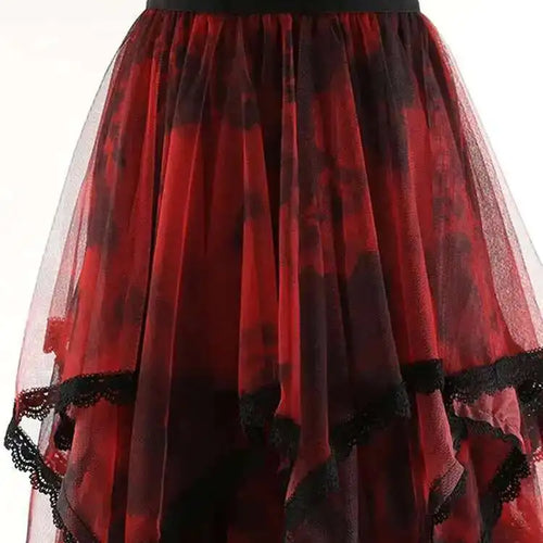 Load image into Gallery viewer, High Elastic Waist Red Irregular Lace Mesh A-line Midi Half-body Skirt Women Fashion Tide New Spring Autumn 2025 1DH9407
