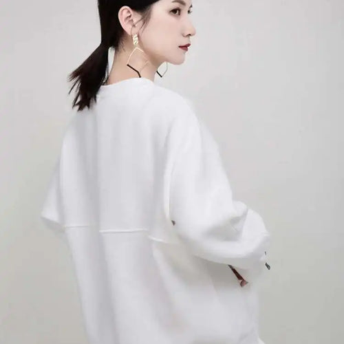 Load image into Gallery viewer, Loose Fit White Cuff Zipper Sweatshirt New Round Neck Long Sleeve Women Big Size Fashion Spring Autumn 2025 1DD5133
