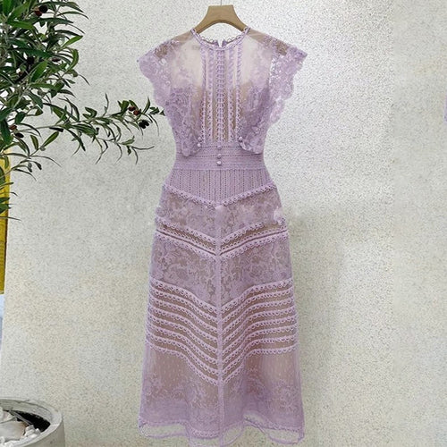 Load image into Gallery viewer, Solid Embroidery Summer Fashion Dresses For Women Round Neck Sleeveless Lace Mesh Dress Female Fashion Clothes
