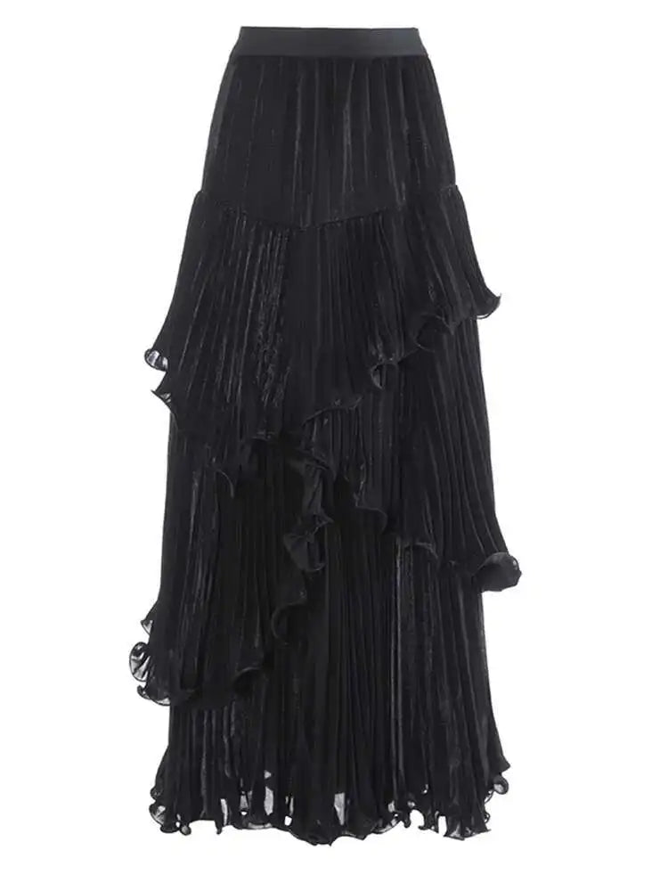 High Elastic Waist Red Pleated Ruffles Irregular Cake Half-body Skirt Women Fashion Tide New Spring Autumn 2025 1DH8130