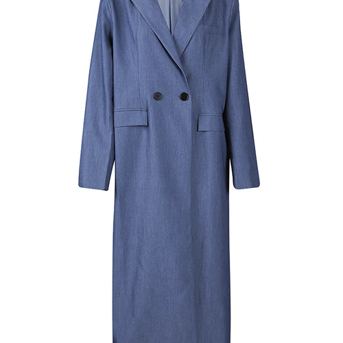 Load image into Gallery viewer, Women Blue Khaki Brief Long Big Size Elegant Blazer New Lapel Long Sleeve Jacket Fashion Tide Spring Autumn 2025 1LD2085
