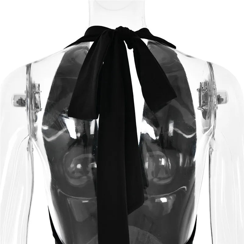 Halter Deep V Neck Backless Sexy Maxi Dress For Women Fashion Solid Sleeveless Bodycon Club Party Evening Long Dress