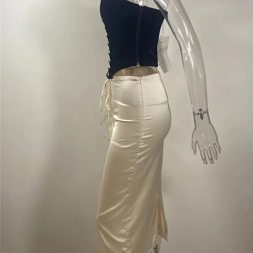 Load image into Gallery viewer, Elegant Sexy Skirt Two Piece Set Women Strapless Bandage Crop Top And Maxi Skirt Female Fashion Club Party Sexy Sets
