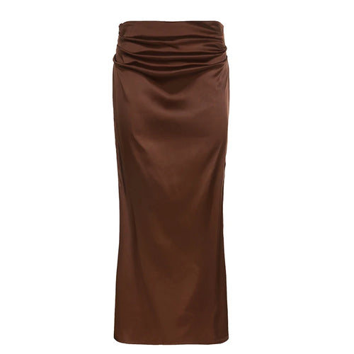 Load image into Gallery viewer, Chic Elegant Brown Low Waist Long Skirt Female Summer Side Split Solid Basic Fashion Satin Skirts Party Maxi Outfits
