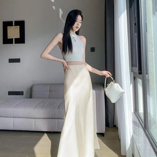 Load image into Gallery viewer, Beige Simplicity Vacation Wrap Hip Long Skirt Women Sexy Black Elegant High Waist Mermaid Skirt Spring Summer Streetwear Fashion

