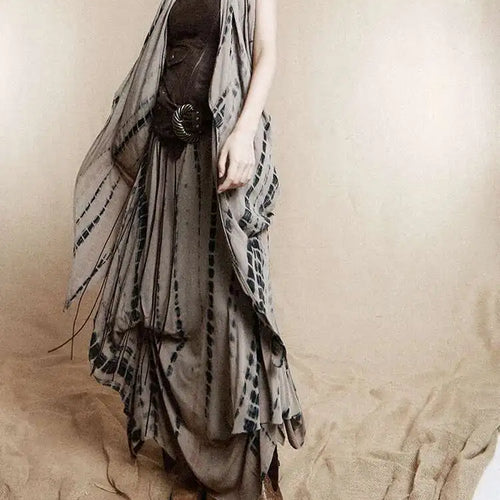 Load image into Gallery viewer, Women Brown Irregular Spliced Tie Dye Vintage Long Strapless Dress New Sleeveless Fashion Tide Spring Autumn 2025 1DH9375
