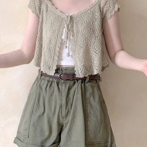 Load image into Gallery viewer, Lolita V-Neck Short Women Thin Cardigan  Sleeve Crop Top Hollow Korean Style Sun Protection Tops Summer Blusas
