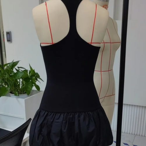 Load image into Gallery viewer, Black Sleeveless Puffy Dress For Women Fashion Round Neck High Waist Backless A-line Loose Sexy Dress Clothes
