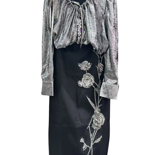 Load image into Gallery viewer, Hit Color Spliced Diamonds Two Piece Set For Women O Neck Short Sleeve Top High Waist Skirt Sets Female Fashion New
