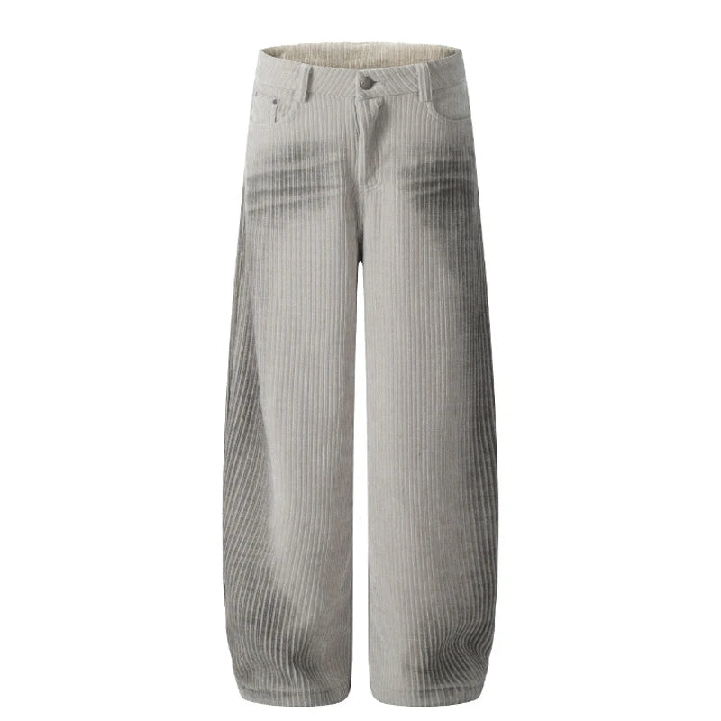 Men's Jeans New Ameriican Simple Style Stripe Distressed Wide Leg Loose Denim Pants Trendy Casual Male Bottoms 9W1775