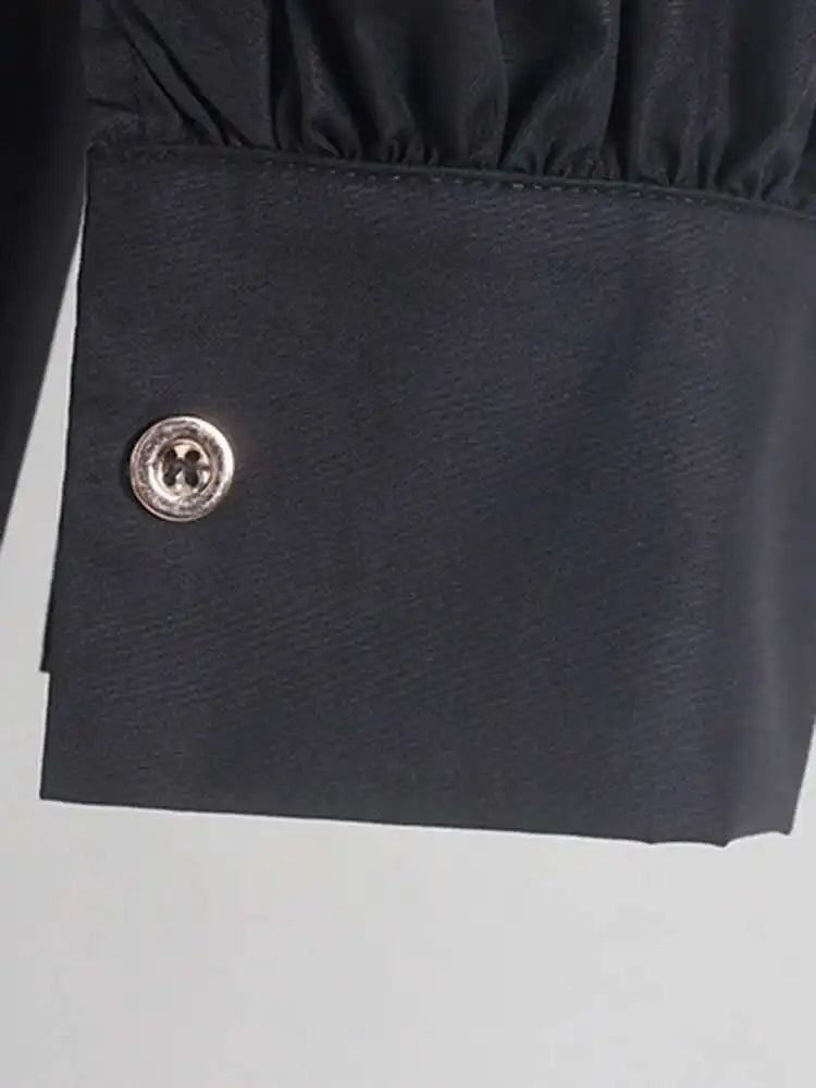 Women Black Irregular Shirt Dress New Lapel Lartern Long Sleeve Belt Waist Loose Fashion Tide Spring Autumn 2025 1DH2257