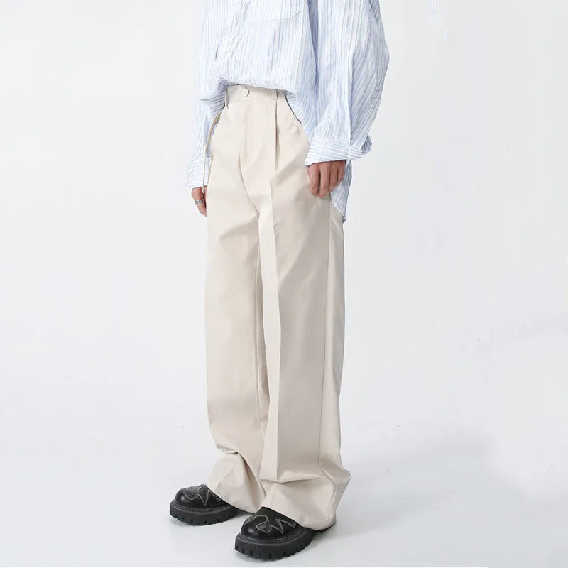 Ribbon Men's Casual Pants Straight Solid Color Korean Fashion Male Trousers High Street Solid Color Spring 9A7528