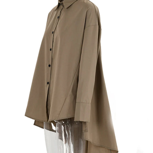 Load image into Gallery viewer, Women Khaki Irregular Back Long Elegant Big Size Blouse New Lapel Long Sleeve Shirt Fashion Tide Spring Autumn 2025 2Q1236

