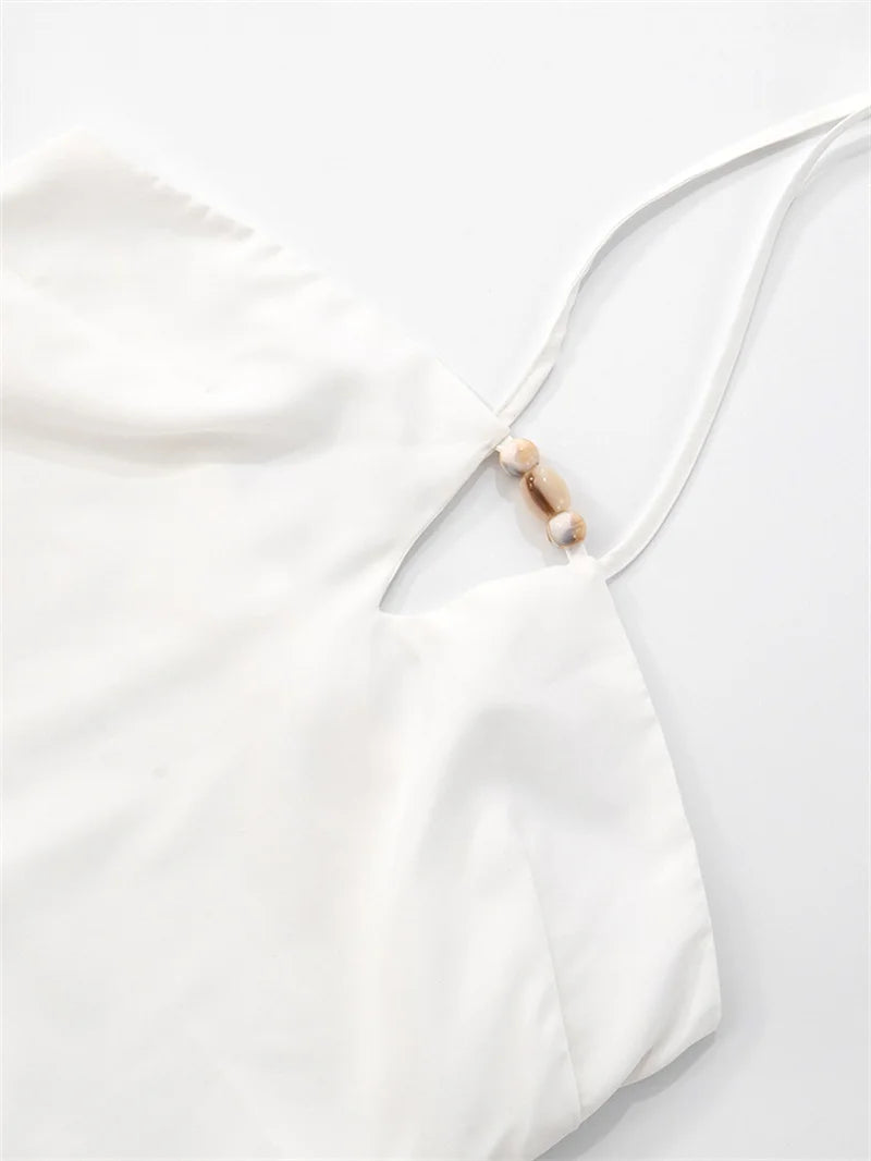 Halter Off-shoulder Backless Sexy Mini Dress Women White Hollow Out Strapless Lace-up A-line Club Dress Summer 2025