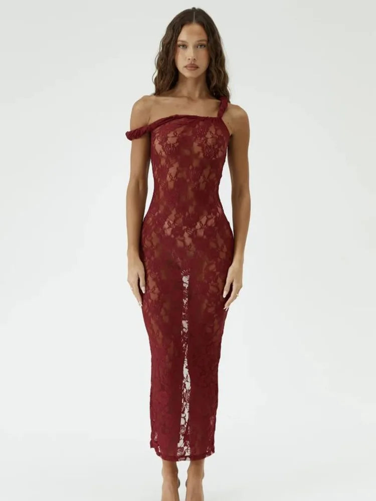 Elegant Sleeveless Lace Patchwork Double Layered Dress Women Long Dress Bodycon Sexy Party Club Evening Dress Vestido