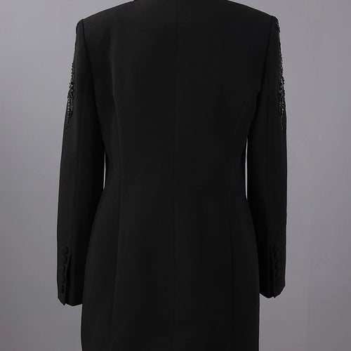 Load image into Gallery viewer, Women Black Sequins Pleated Big Size Elegant Blazer New Lapel Long Sleeve Jacket Fashion Tide Spring Autumn 2025 7AB6225
