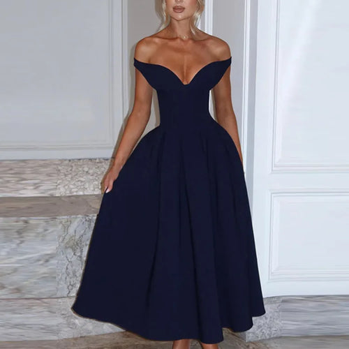 Load image into Gallery viewer, Off-shoulder Backless Pleated Maxi Dress Women Fashion Strapless Sleeveless High Waist A-line Club Long Dress Elegant
