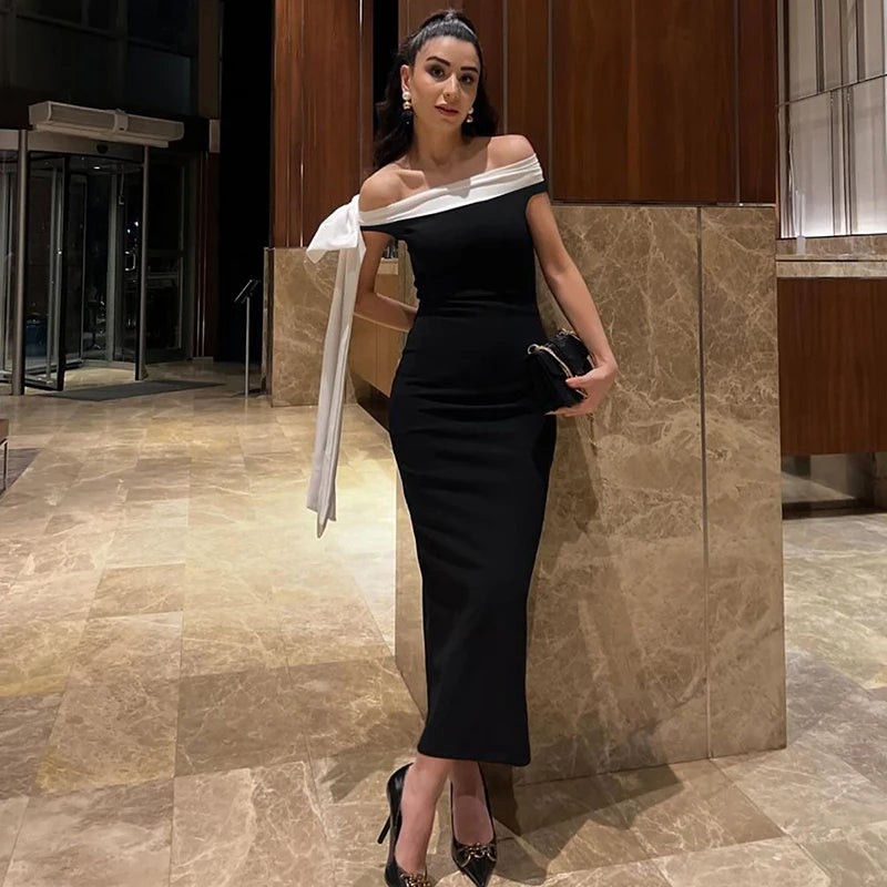 Sleeveless Ribbon Off-shoulder Solid Sexy Autumn Winter Maxi Dress For Women High Waist Bow Bodycon Party Long Dress