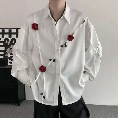 Load image into Gallery viewer, Spring Men&#39;s Shirts Three-dimensional Rose Design Lapel Contrast Color Menswear Long Sleeve Single Breasted Male Tops 9W185
