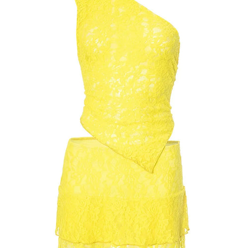 Load image into Gallery viewer, Sexy Slim Fit Women's  Two-piece Set Patchwork Irregular Lace Top And Fashion Short Skirt Two-piece Set Ladies Outfits
