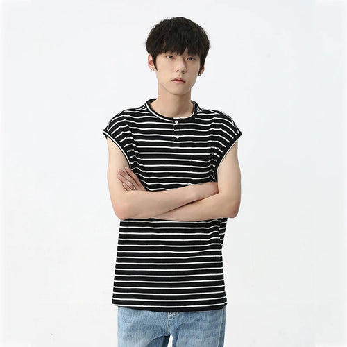 Load image into Gallery viewer, Men&#39;s Casual Tank Top Korean Style Simple Striped Shoulder Pads Sleeveless Fashion Color Contrast Crewneck Male Vest C
