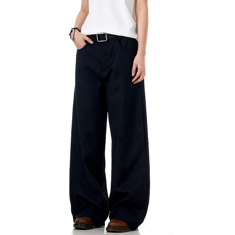 American High Street Men's Casual Pants Loose New Summer Washed Worn-out Straight Wide Leg Stylish Male Bottoms 9W1952